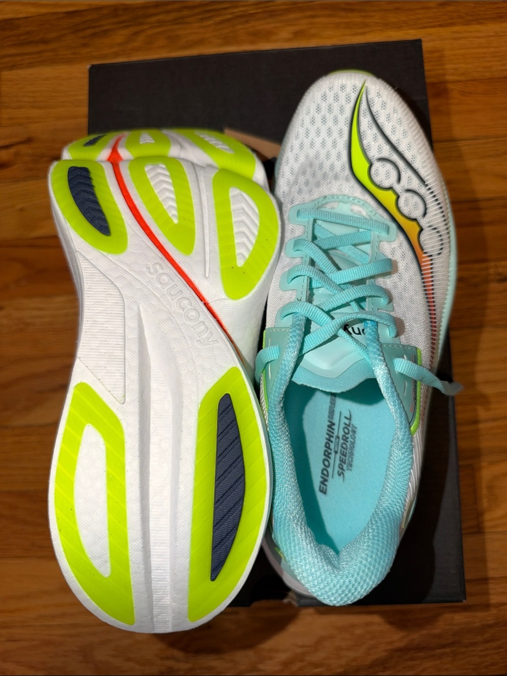 Saucony Women’s White, Aqua & Neon Yellow Running Shoes - Picture 8 of 12